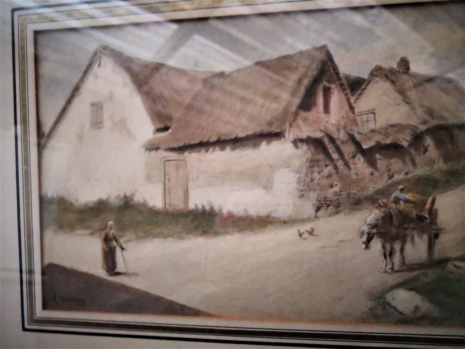 Antique French Watercolour Of A Country Scene By A Monnier photo 135.0