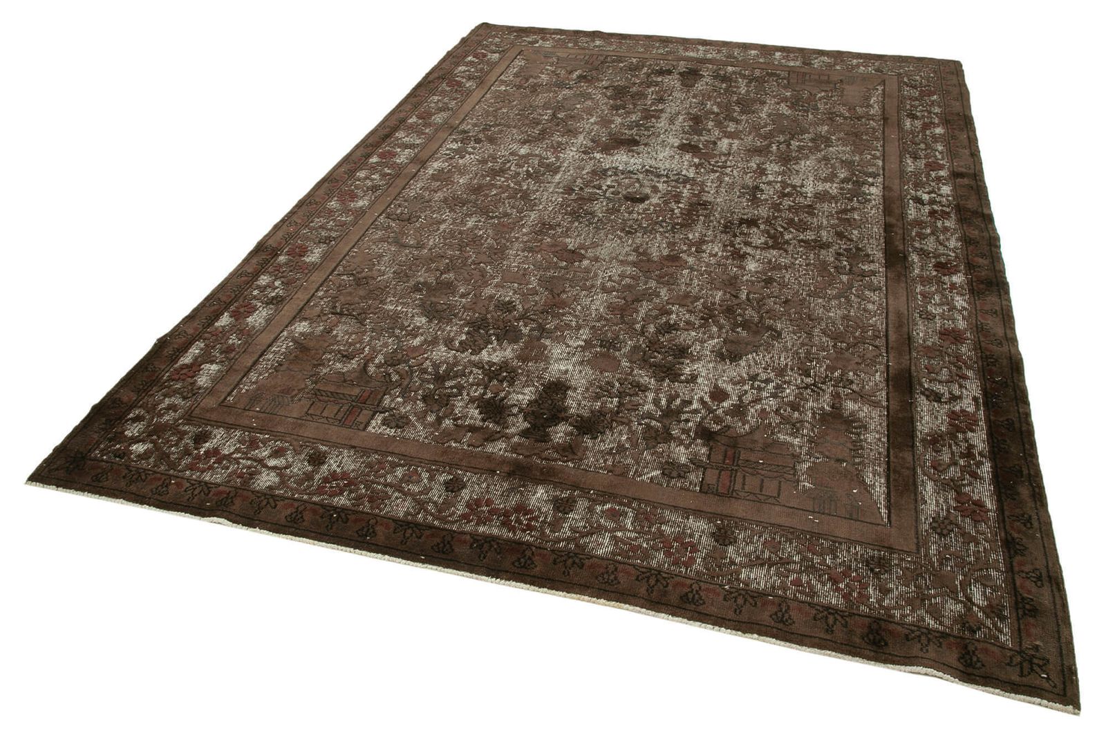Handmade Antique Brown Overdyed Rug photo for sale