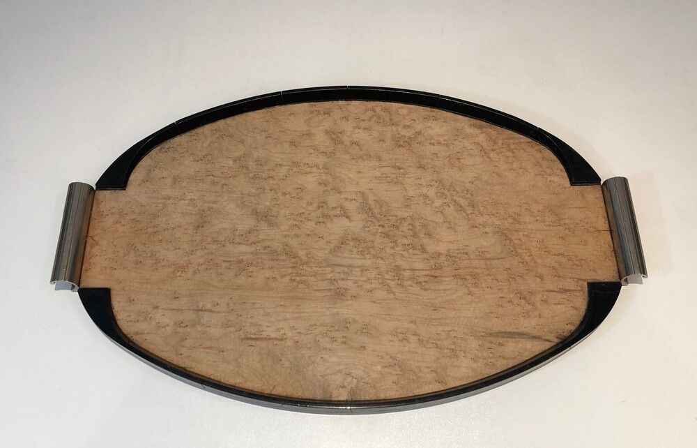Art Deco Sycamore, Ebonised Wood And Chrome Tray photo furniture