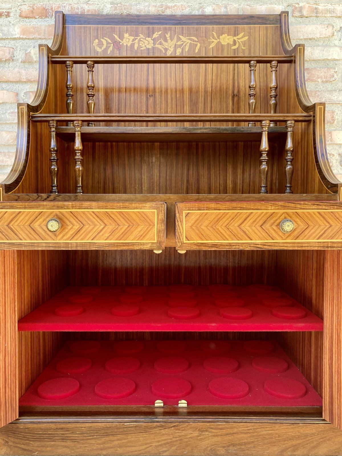 photo for sale Mid Century Modern French Walnut Marquetry Shelf , Circa 1950