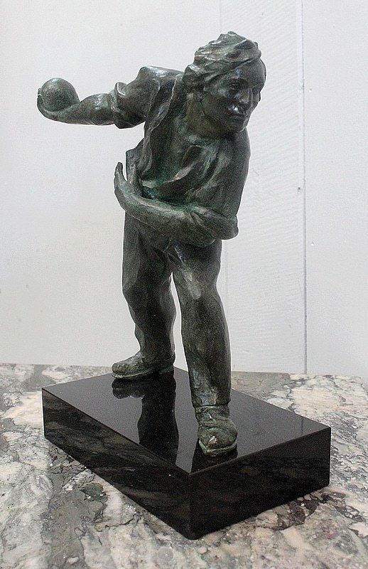 Bronze With Green Patina, "The Boules Player"   Early 20th Century photo for sale