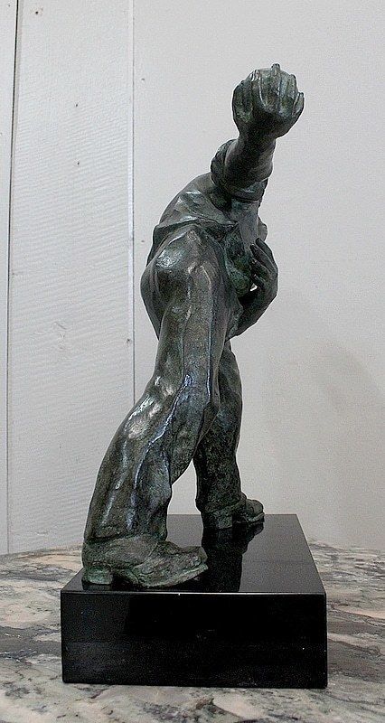 photo vintage Bronze With Green Patina, "The Boules Player"   Early 20th Century