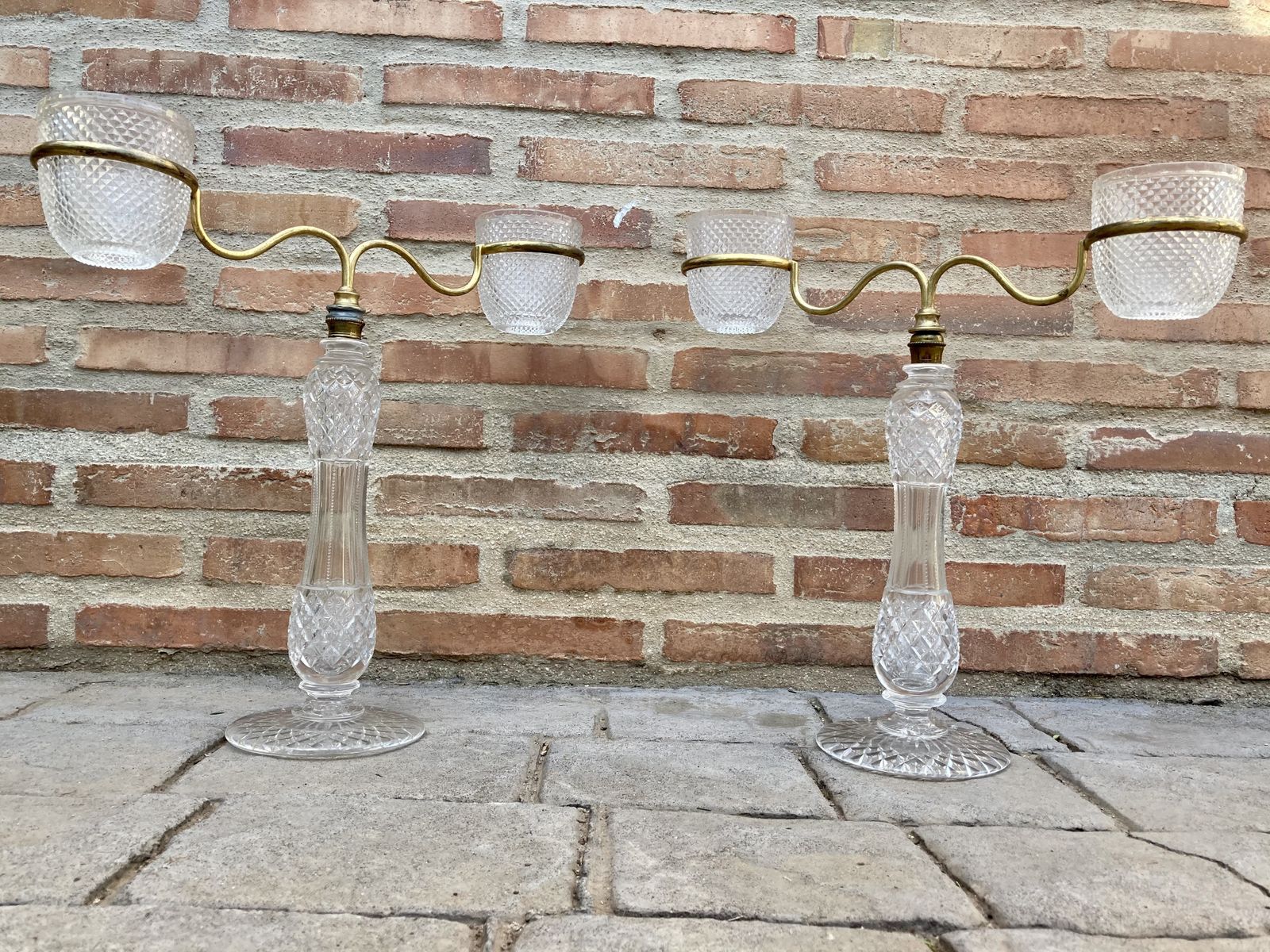 Late XIX Pair Of Victorian Cut Glass Candle Holders In Brass From Cricklite Clarke Trade photo furniture