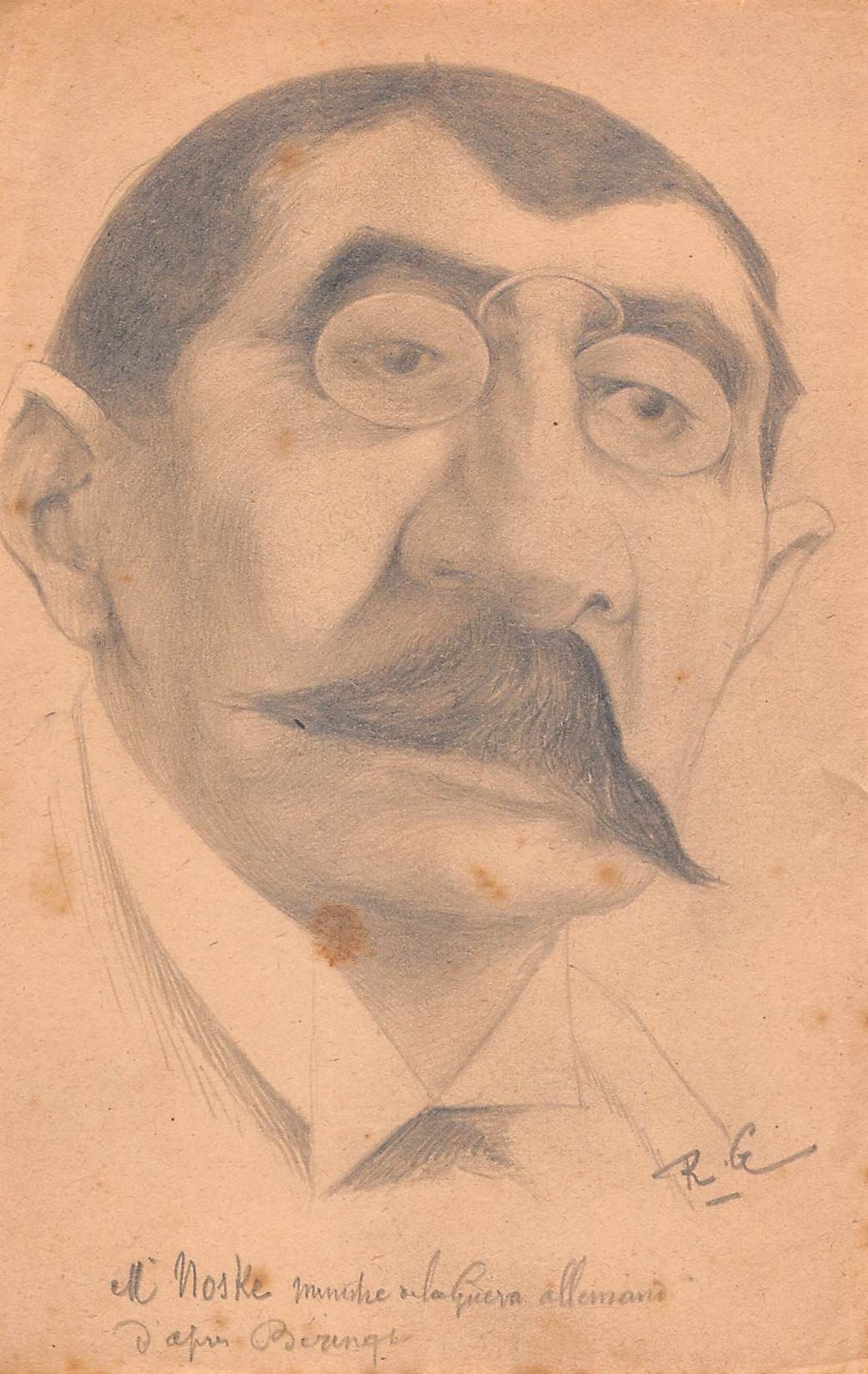 Original Drawing Portrait Caricature Gustav Noske Pencil On Early 20th Paper photo furniture