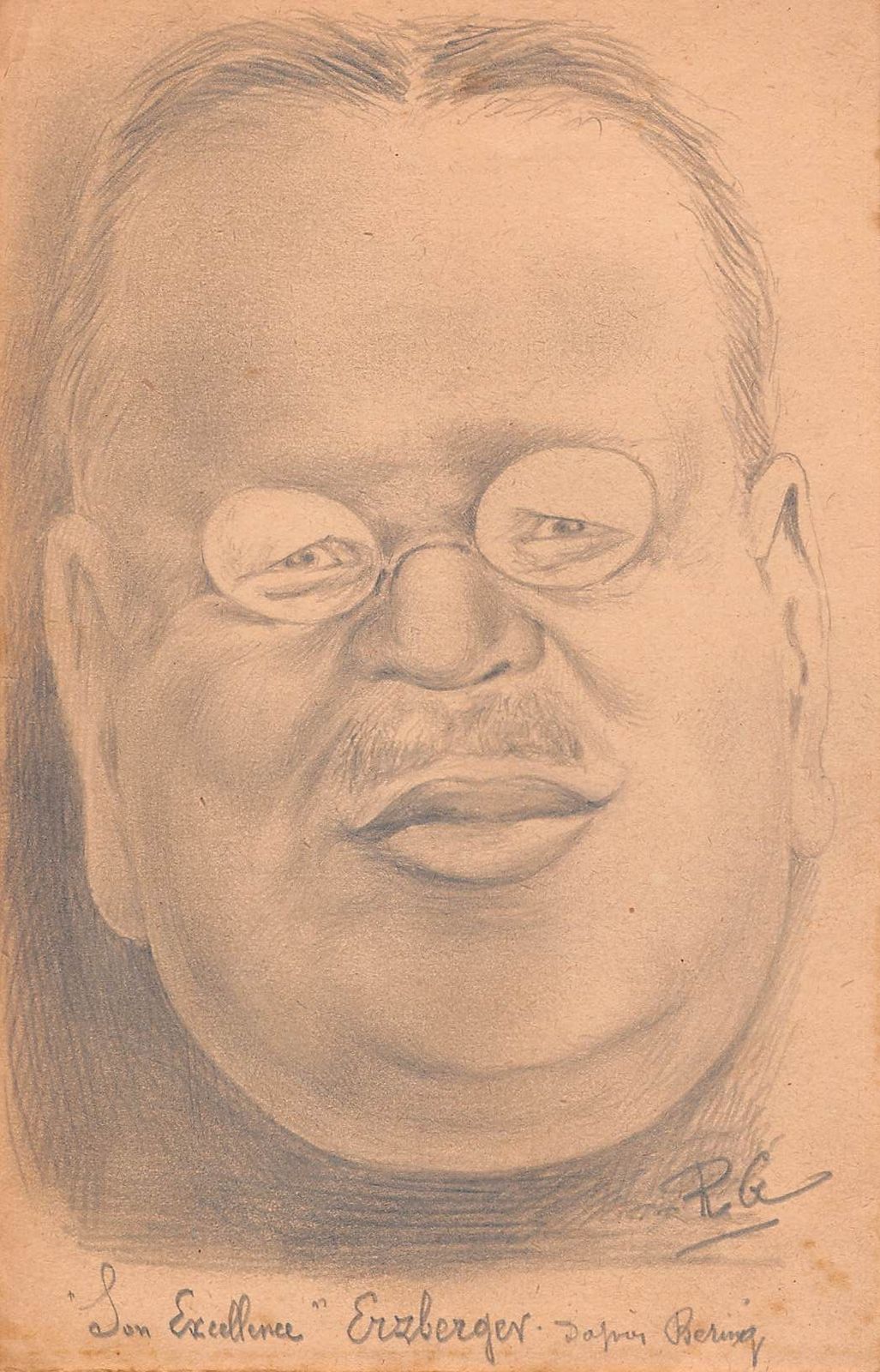 Original Drawing Portrait Caricature Matthias Erzberger In Pencil On Early 20th Paper photo furniture