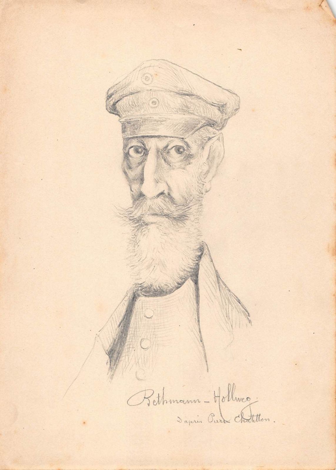 Original Drawing Portrait Caricature Rethmann Hollweg Pencil On Early 20th Paper photo furniture