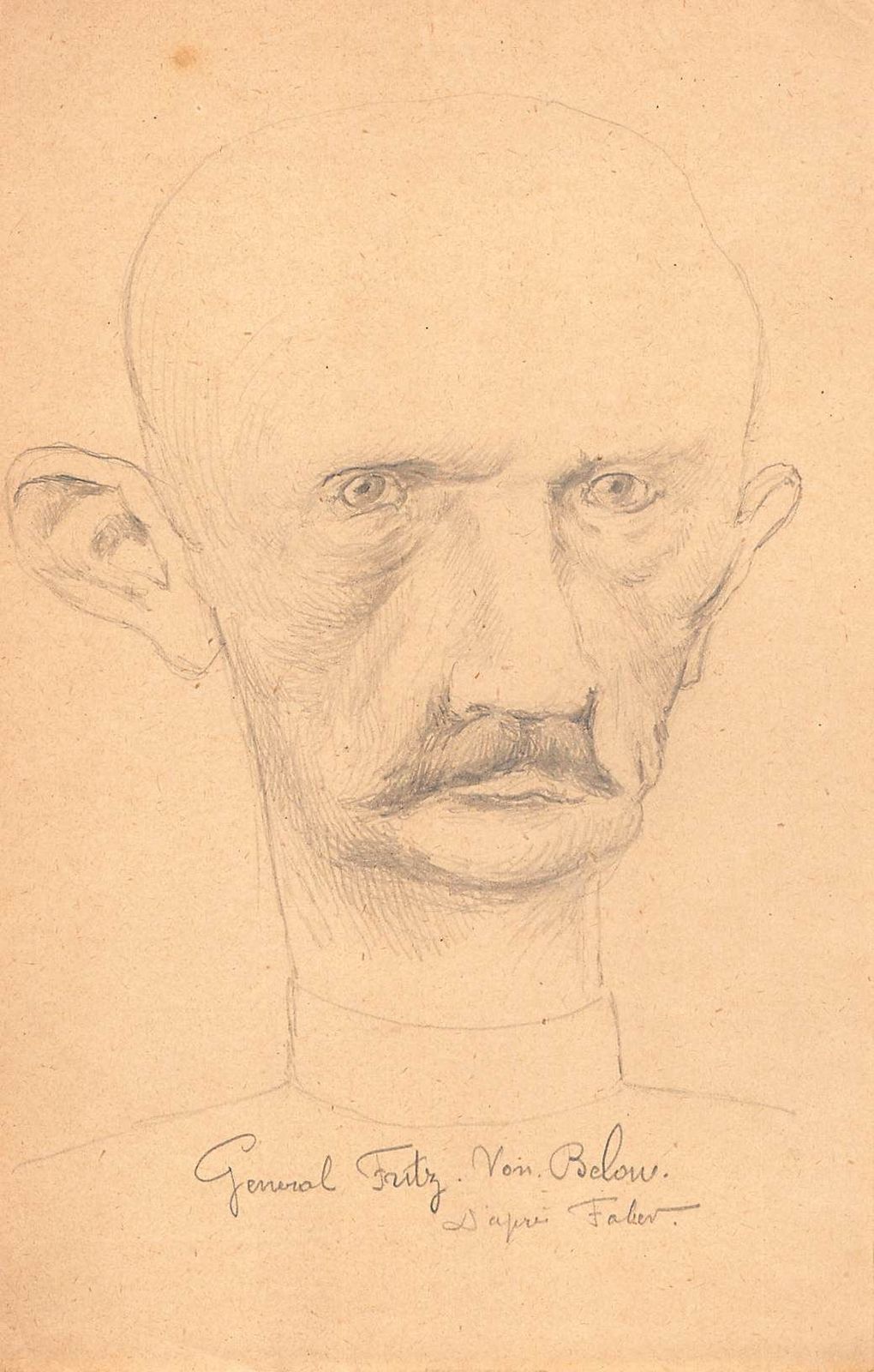 Original Drawing Caricature Portrait Of General Fritz Von Below In Pencil On Paper Early Twentieth photo furniture