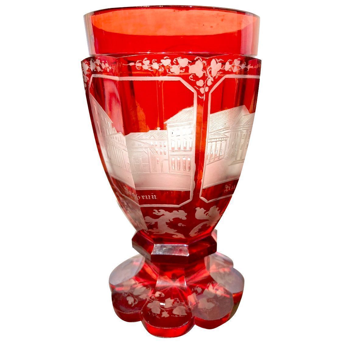 Red Bohemian Vase With Late 19th Century Theater Motifs