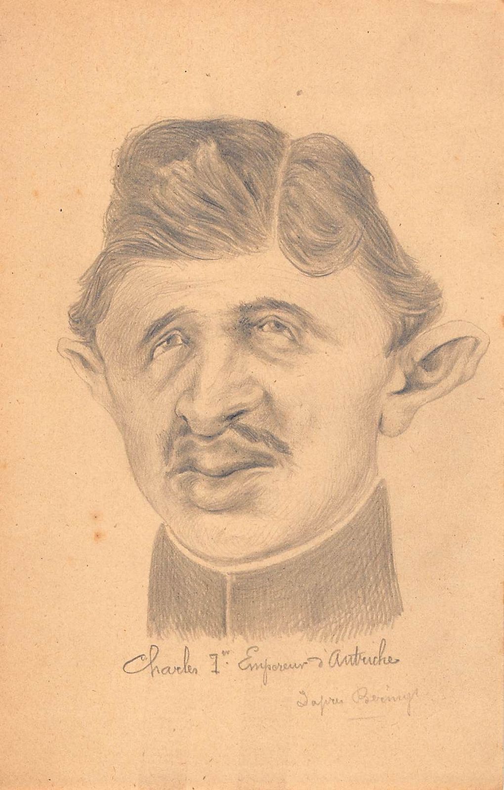 Original Drawing Portrait Caricature In Pencil Charles 1st Of Austria On Paper Early Twentieth photo furniture