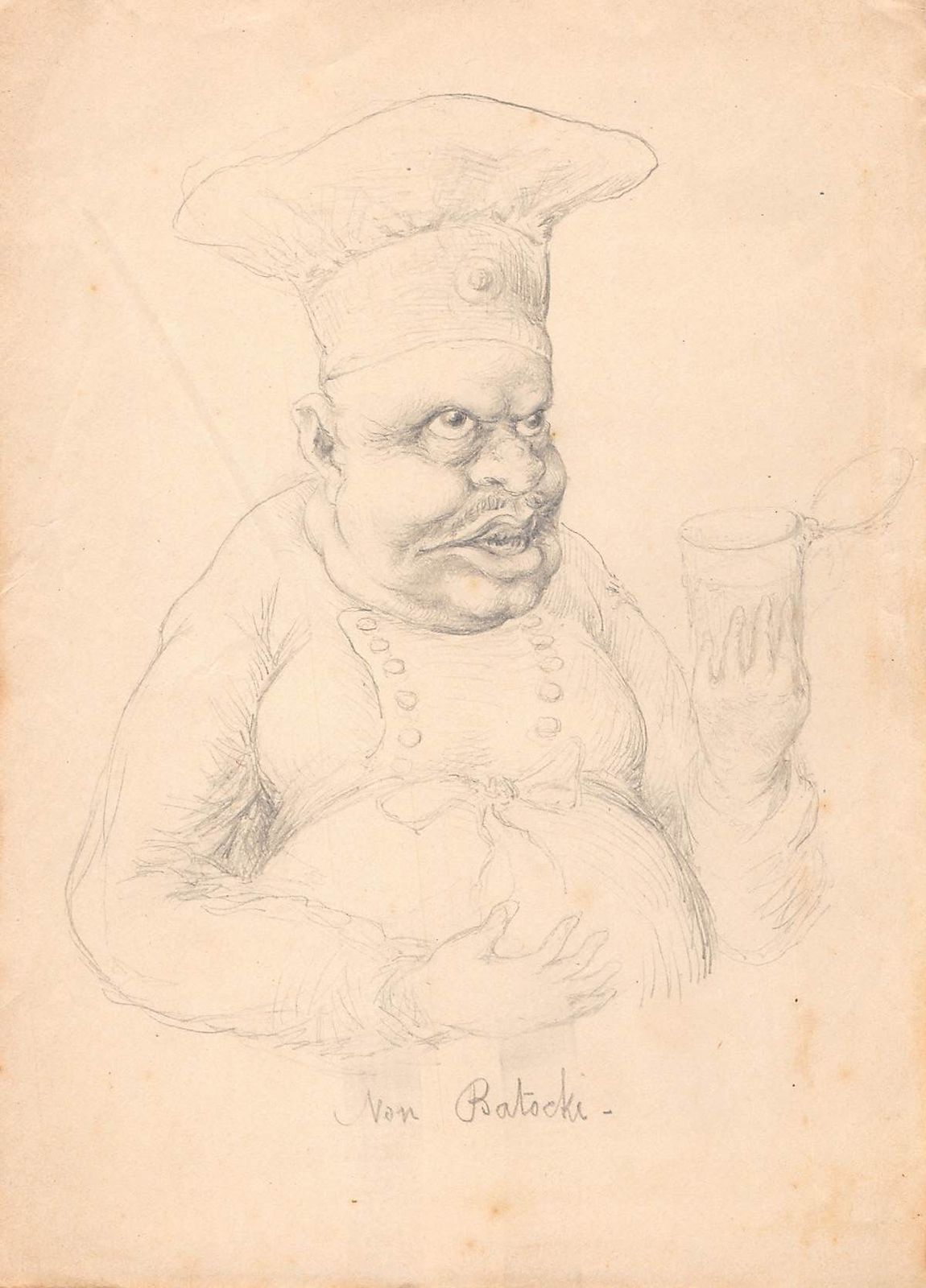 Original Drawing Portrait Caricature In Pencil Of Von Batocki On Paper Early Twentieth photo furniture