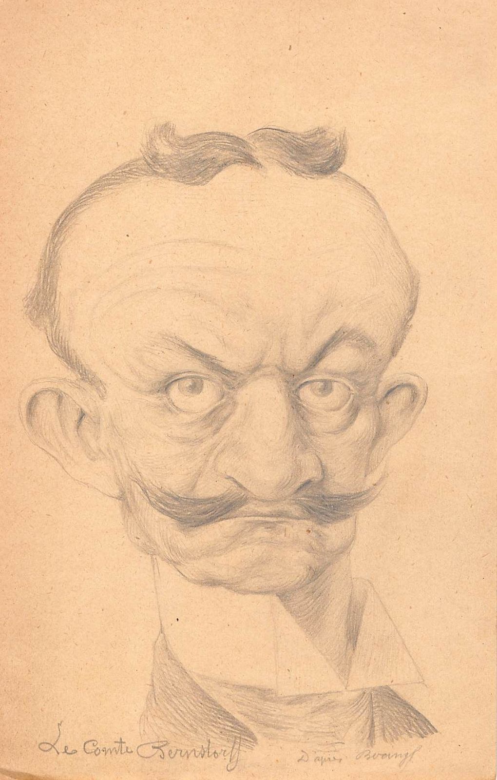 Original Drawing Portrait Caricature In Pencil On Paper Count Jh Von Bernstorff Early Twentieth photo furniture