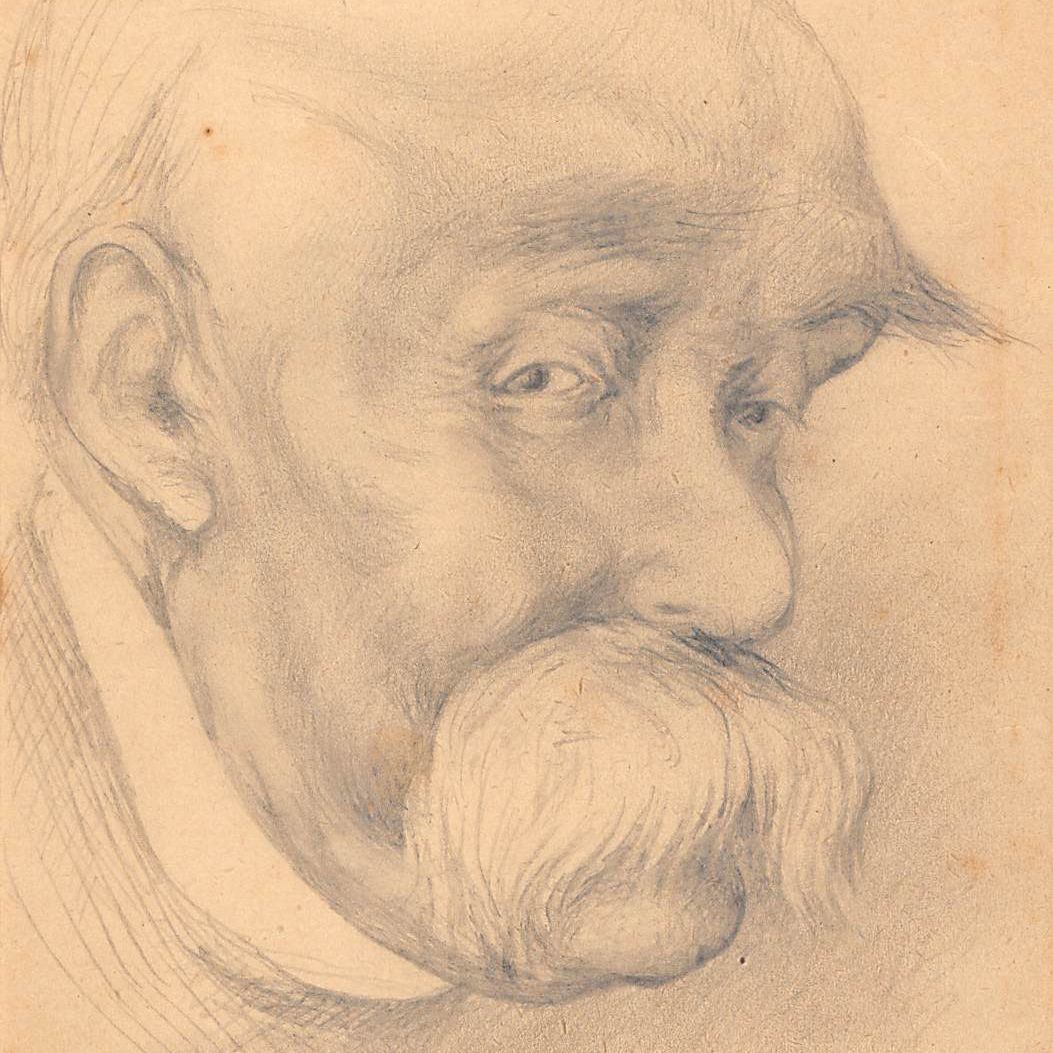 Original Drawing Portrait Caricature In Pencil On Paper Of Georges Clémenceau Early Twentieth