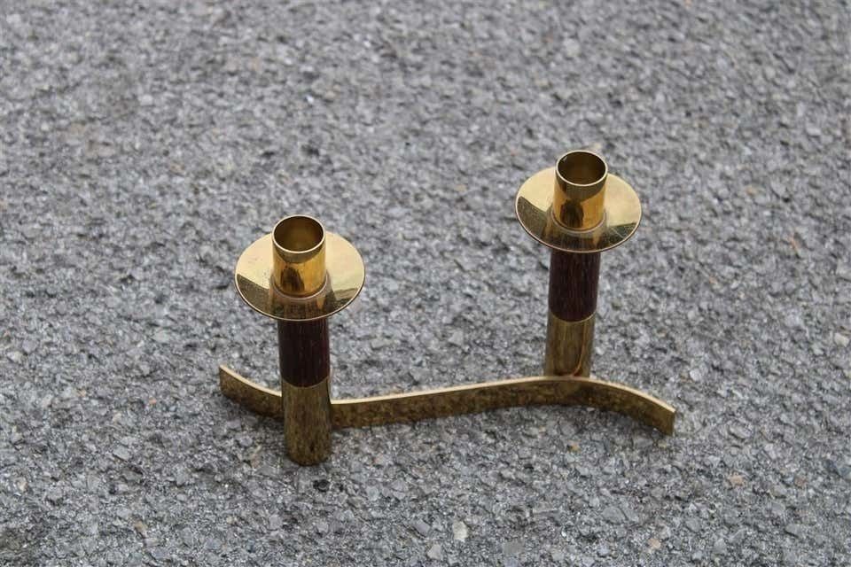 Candlestick Articulated Midcentury Italian Design Brass And Wood, 1950s photo furniture