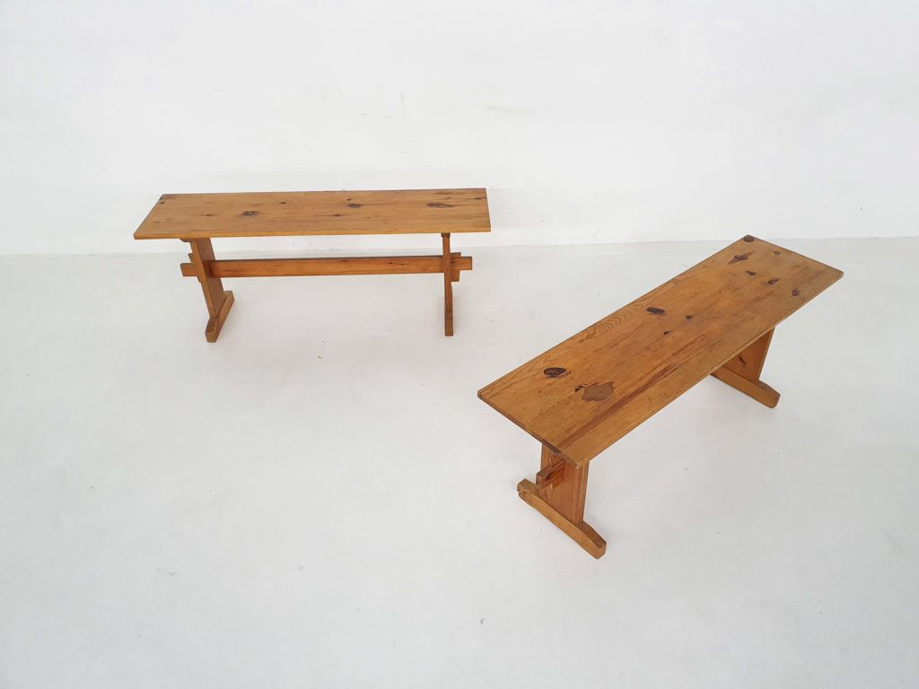 Scandinavian Modern Pinewood Benches, 1960s photo for sale