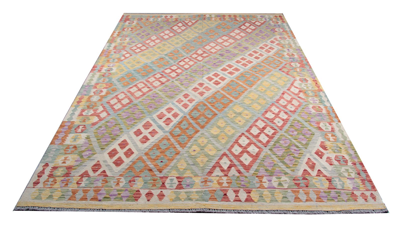 Handmade Carpet Wool Kilim Rug, Traditional Geometric Striped Kilims  202x296cm photo furniture