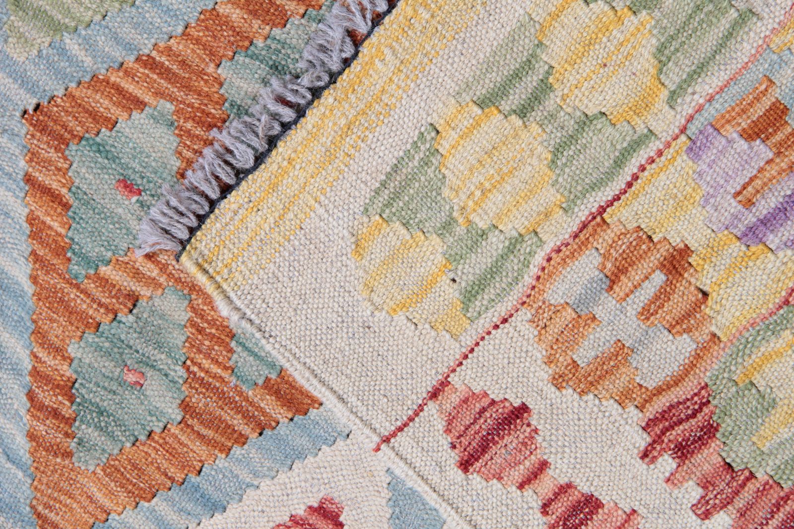Handmade Carpet Wool Kilim Rug, Traditional Geometric Striped Kilims  202x296cm photo Textiles