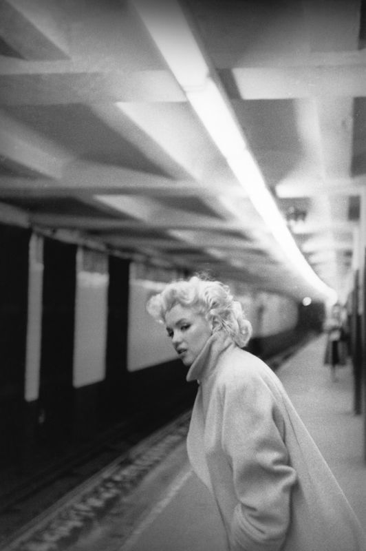 'Marilyn In Grand Central Station' Marilyn Monroe 1955 Oversize Silver Gelatin Print Framed In White photo furniture