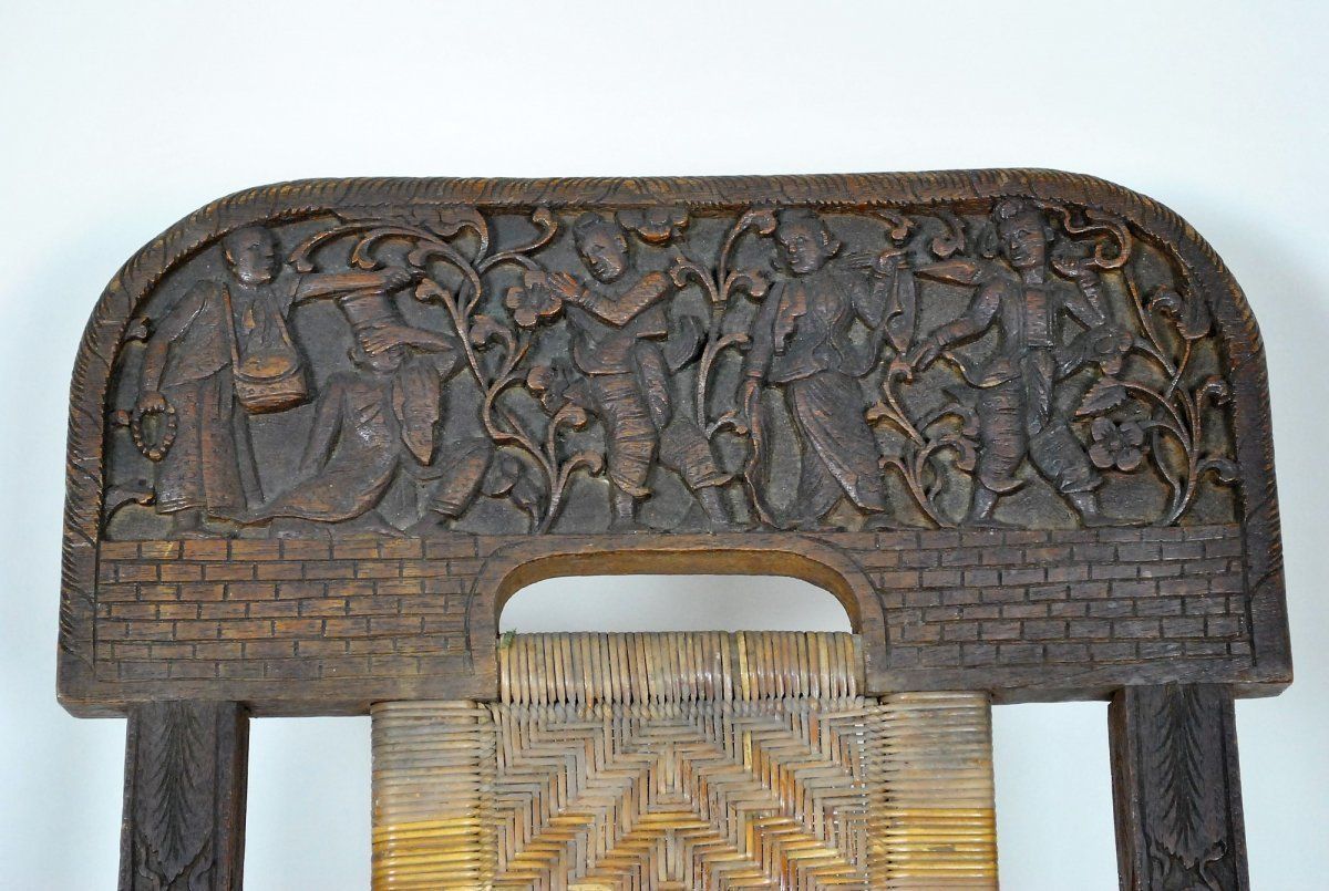 Folding Chair In Exotic Wood Carved And Cannage, Asia, Late 19th / Early 20th Century photo furniture