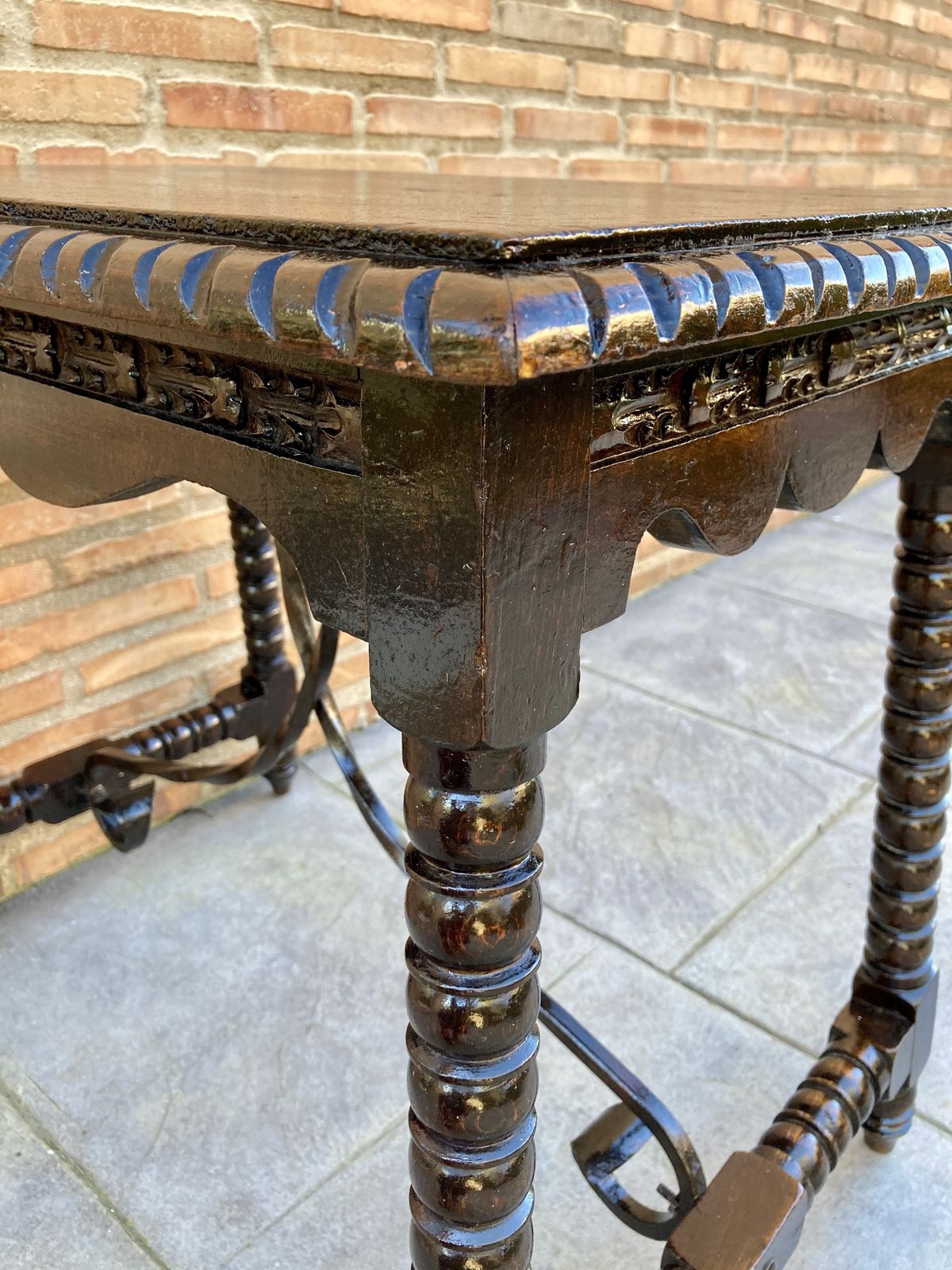 2688.0 Early 20th Century Antique Castilian Walnut Table With Solomonic Turn Legs photo