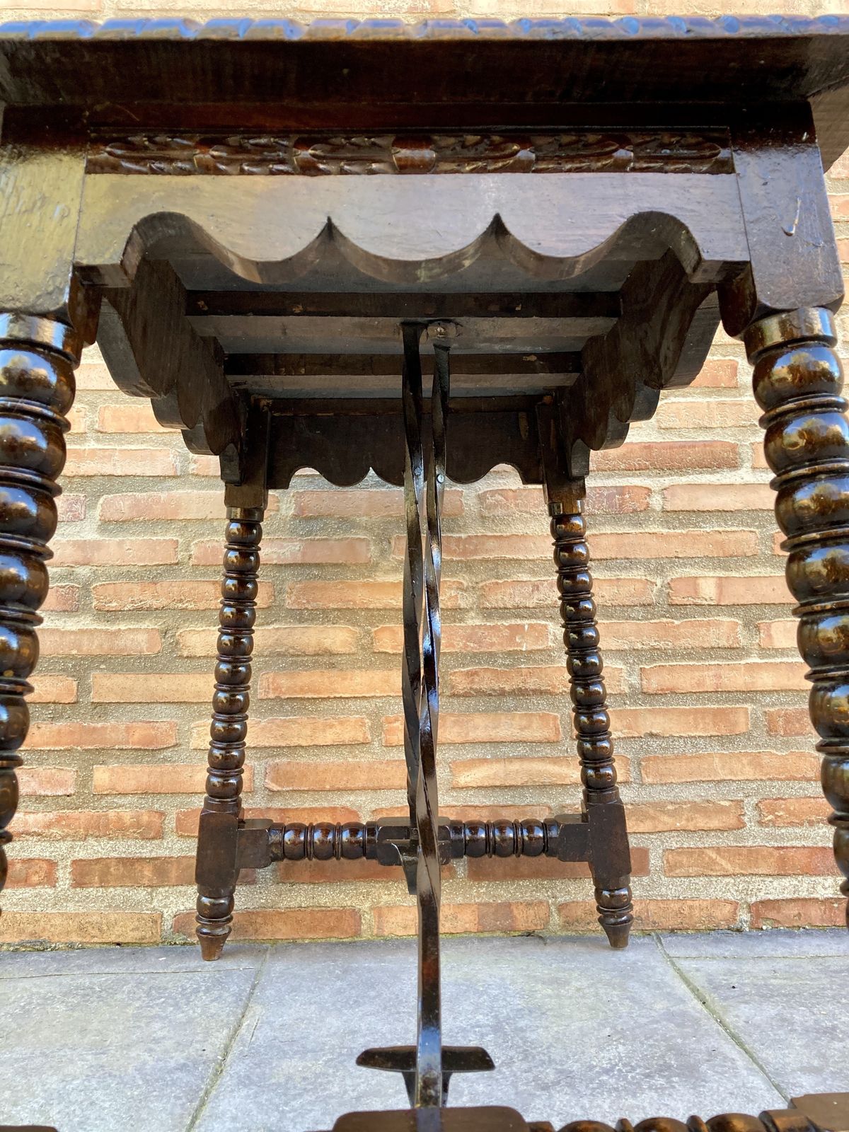 photo buy Early 20th Century Antique Castilian Walnut Table With Solomonic Turn Legs