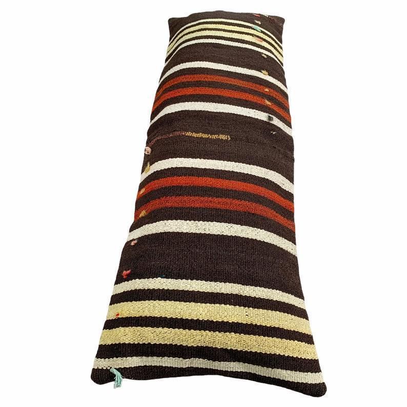 Bedding Kilim Pillow, Oversize Cushion Cover, Long Bolster Kilim Pillow Cover, King Pillow Shams Long Pillows For Bed photo vintage