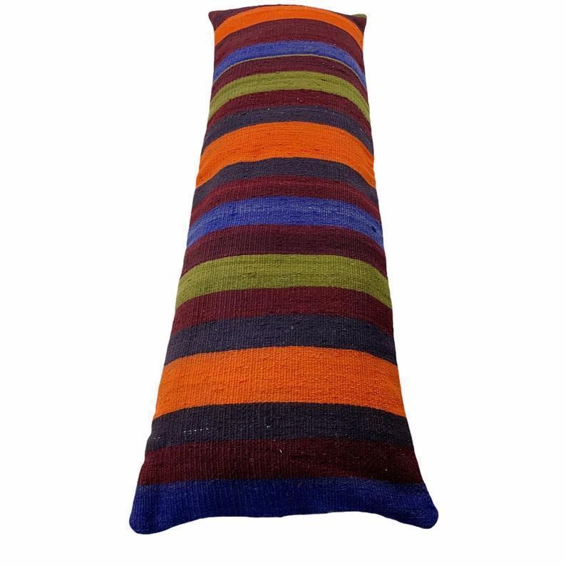Bedding Kilim Pillow, Oversize Cushion Cover, Long Bolster Kilim Pillow Cover, King Pillow Shams Long Pillows For Bed photo vintage