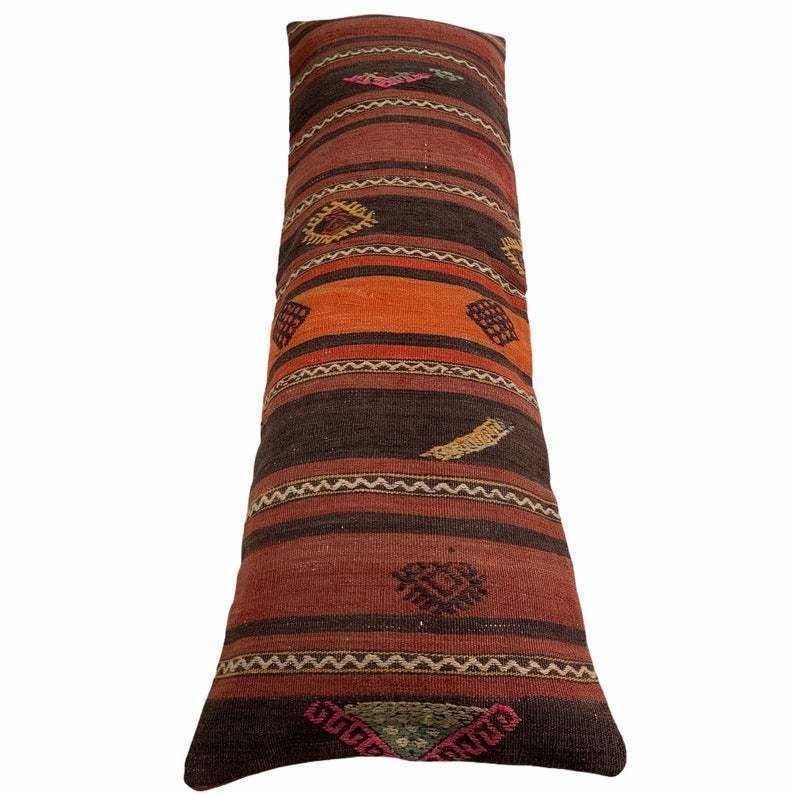 Edding Kilim Pillow, Oversize Cushion Cover, Long Bolster Kilim Pillow Cover, King Pillow Shams Long Pillows For Bed photo vintage