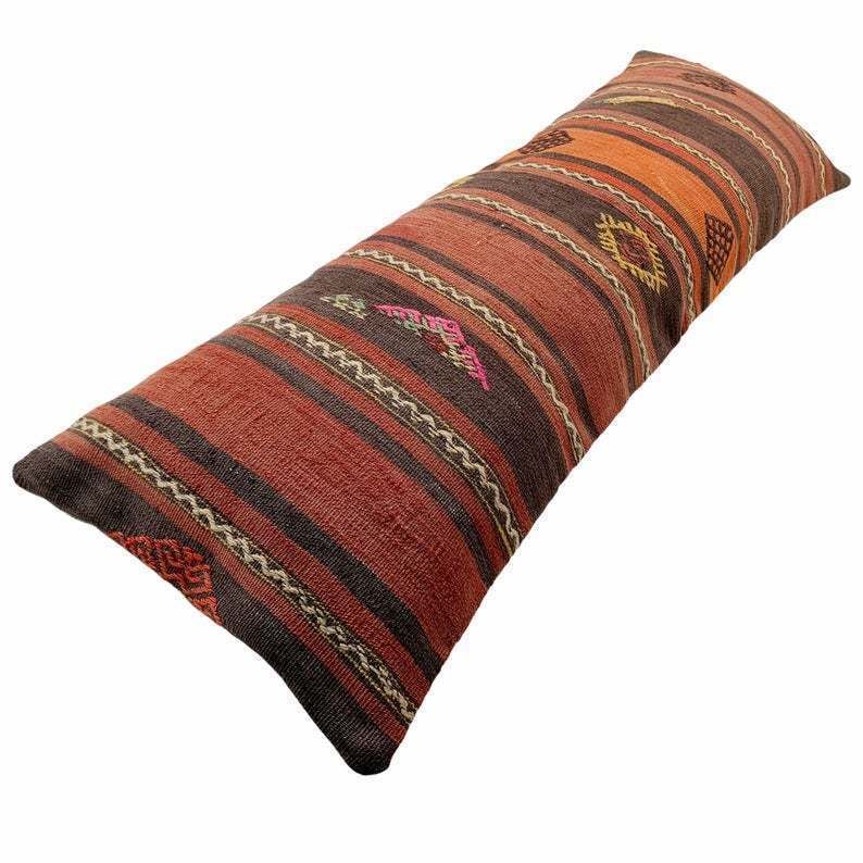 photo furniture Edding Kilim Pillow, Oversize Cushion Cover, Long Bolster Kilim Pillow Cover, King Pillow Shams Long Pillows For Bed