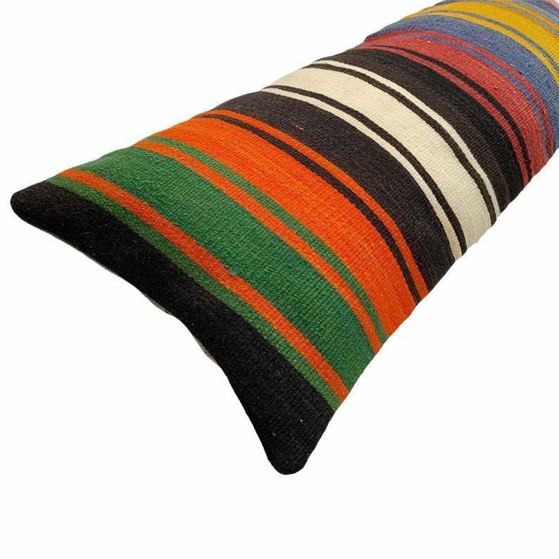 Bedding Kilim Pillow, Oversize Cushion Cover, Long Bolster Kilim Pillow Cover, King Pillow Shams Long Pillows For Bed photo furniture