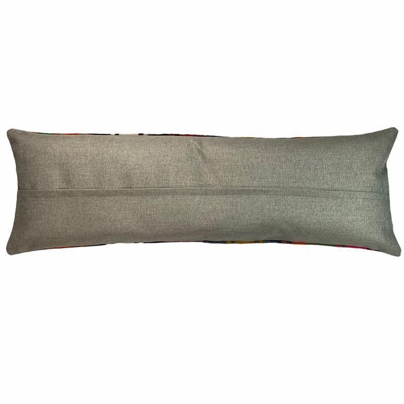 Bedding Kilim Pillow, Oversize Cushion Cover, Long Bolster Kilim Pillow Cover, King Pillow Shams Long Pillows For Bed photo Textiles