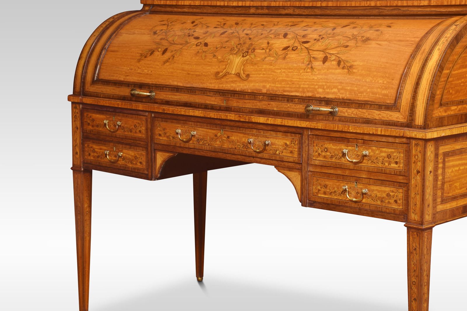 Sheraton Revival Satinwood And Rosewood Crossbanded Cylinder Bureau photo for sale