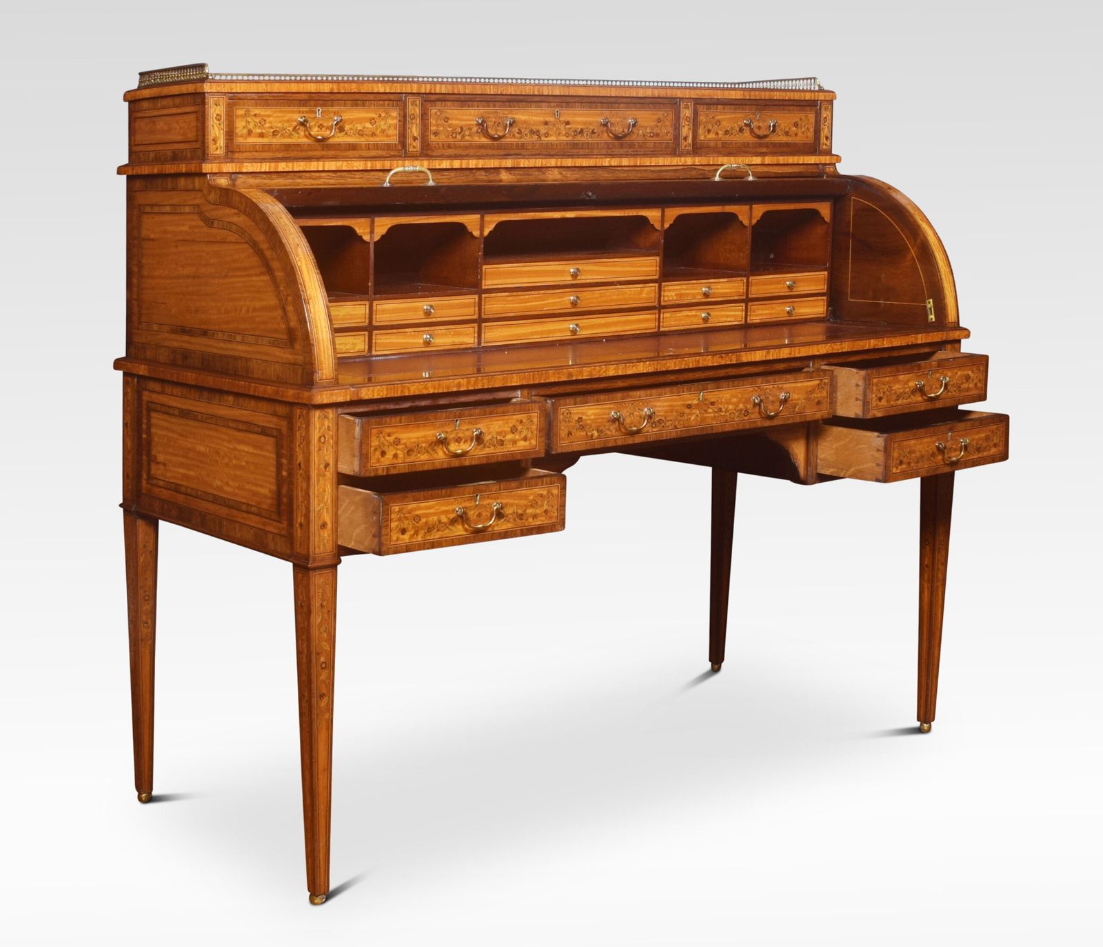 Sheraton Revival Satinwood And Rosewood Crossbanded Cylinder Bureau photo vintage