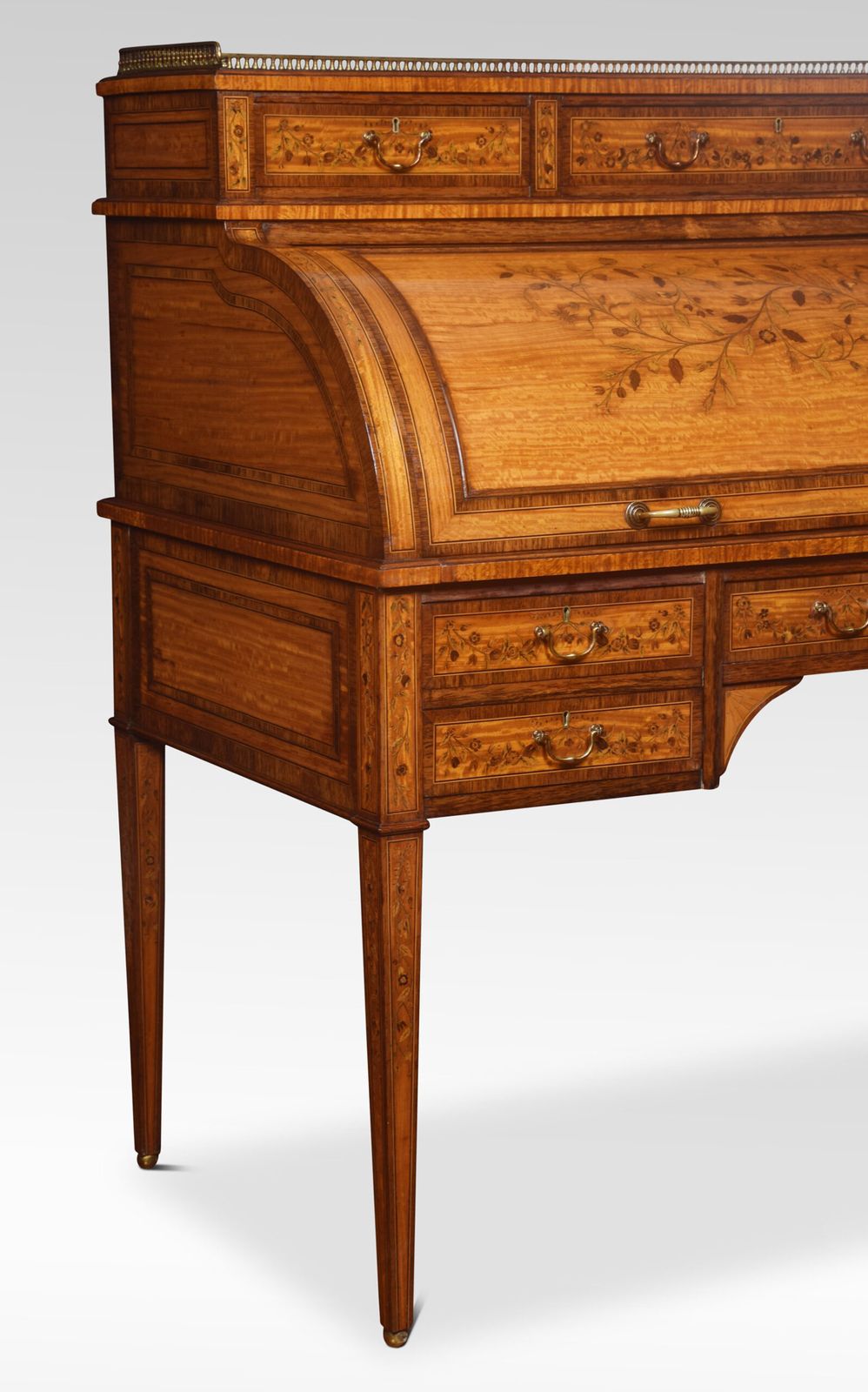 photo for sale Sheraton Revival Satinwood And Rosewood Crossbanded Cylinder Bureau