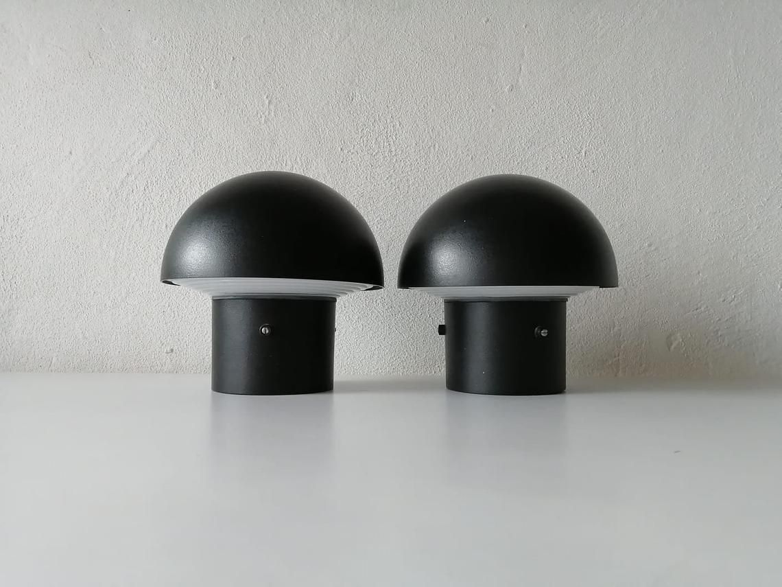 Bega 2659 Black Metal & Glass Wonderful Mushroom Design Pair Of Ceiling Lamps Or Sconces   1960s Germany photo furniture