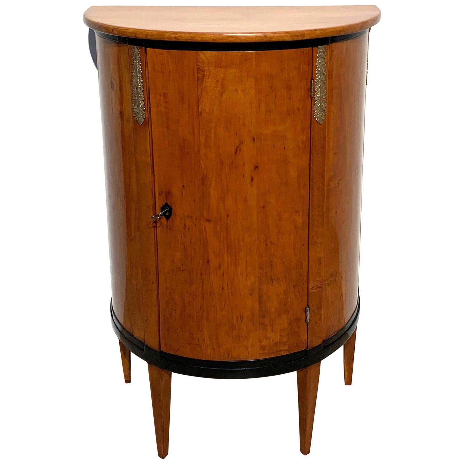 Antique Demilune Half Cabinet, Cherrywood And Brass, France, Circa 1810