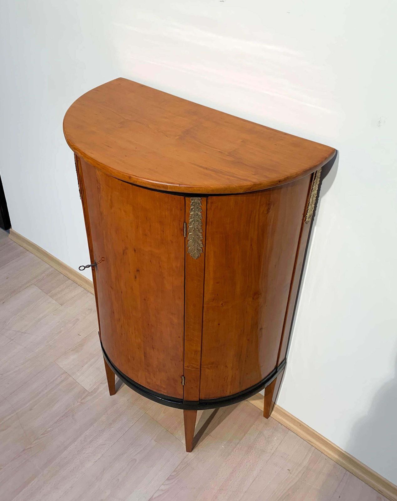 Antique Demilune Half Cabinet, Cherrywood And Brass, France, Circa 1810 photo Furniture