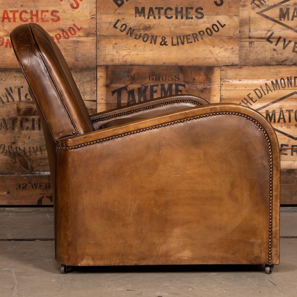 20th Century Art Deco Pair Of Leather Tub Chairs And Sofa, Circa 1920 photo 7595.0