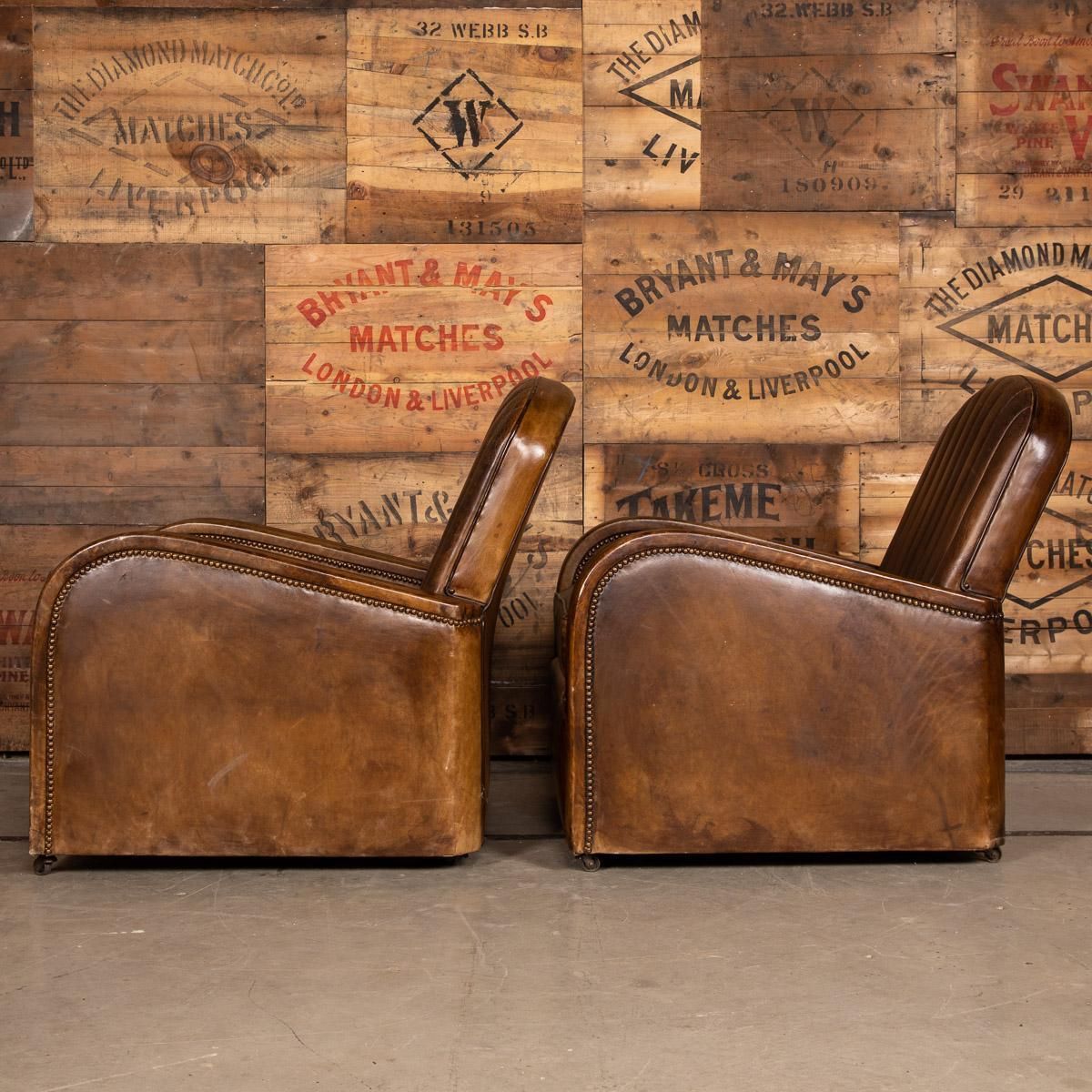 20th Century Art Deco Pair Of Leather Tub Chairs And Sofa, Circa 1920 photo buy