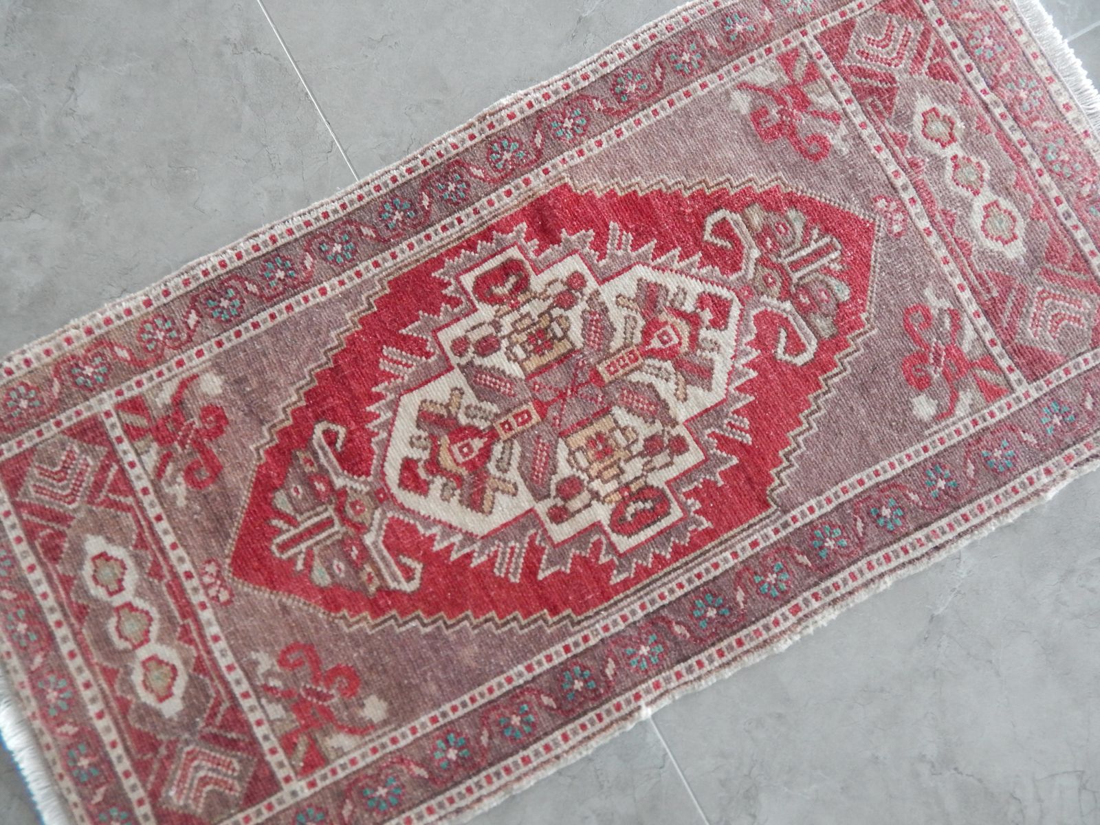 Hand Knotted Door Mat, Entryway Rug, Bath Mat, Kitchen Decor, Small Rug, Turkish Rug 52 X 105 Cm photo 128.0