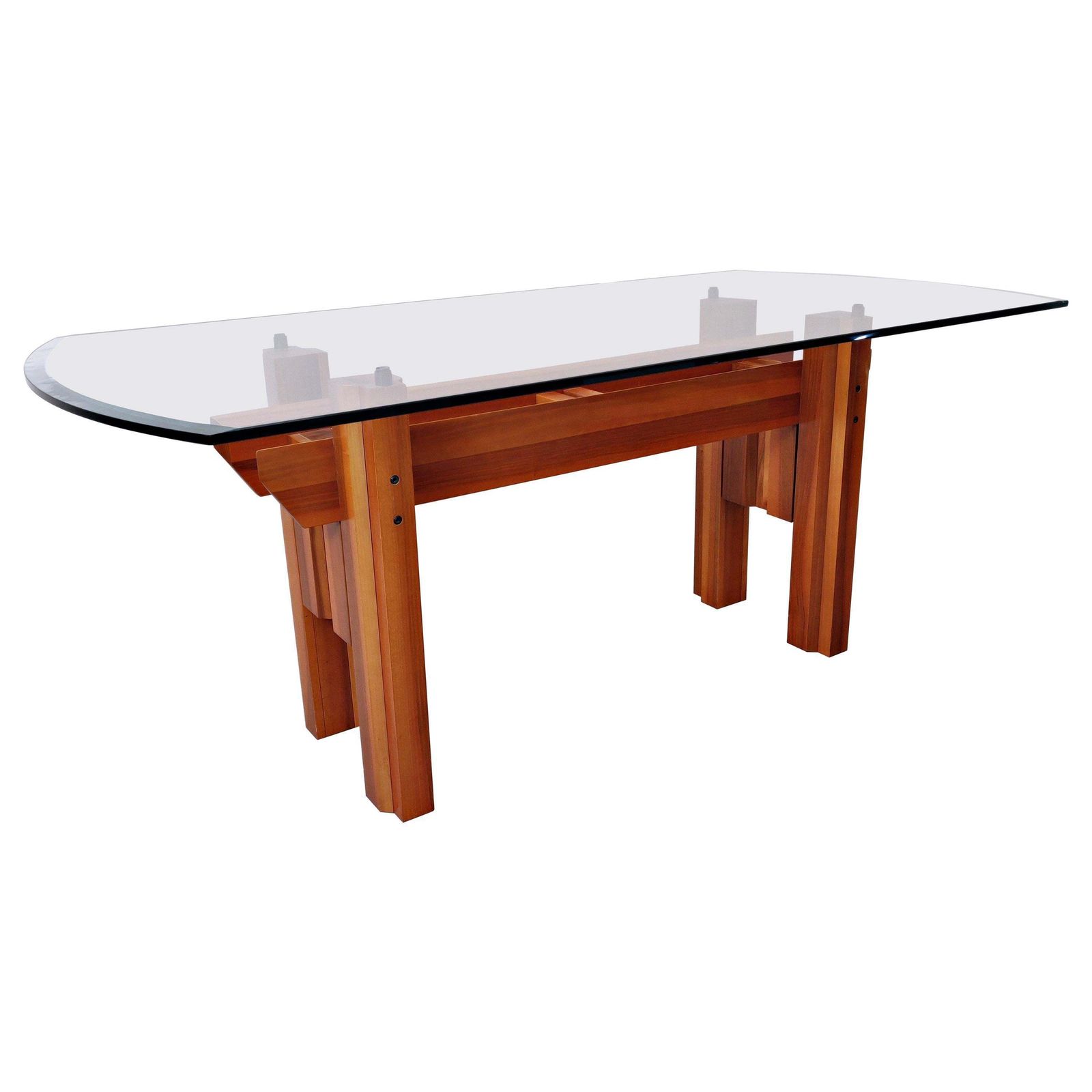 Italian Dining Table, Wood And Glass Top By Franco Poli For Bernini C. 1979 photo furniture