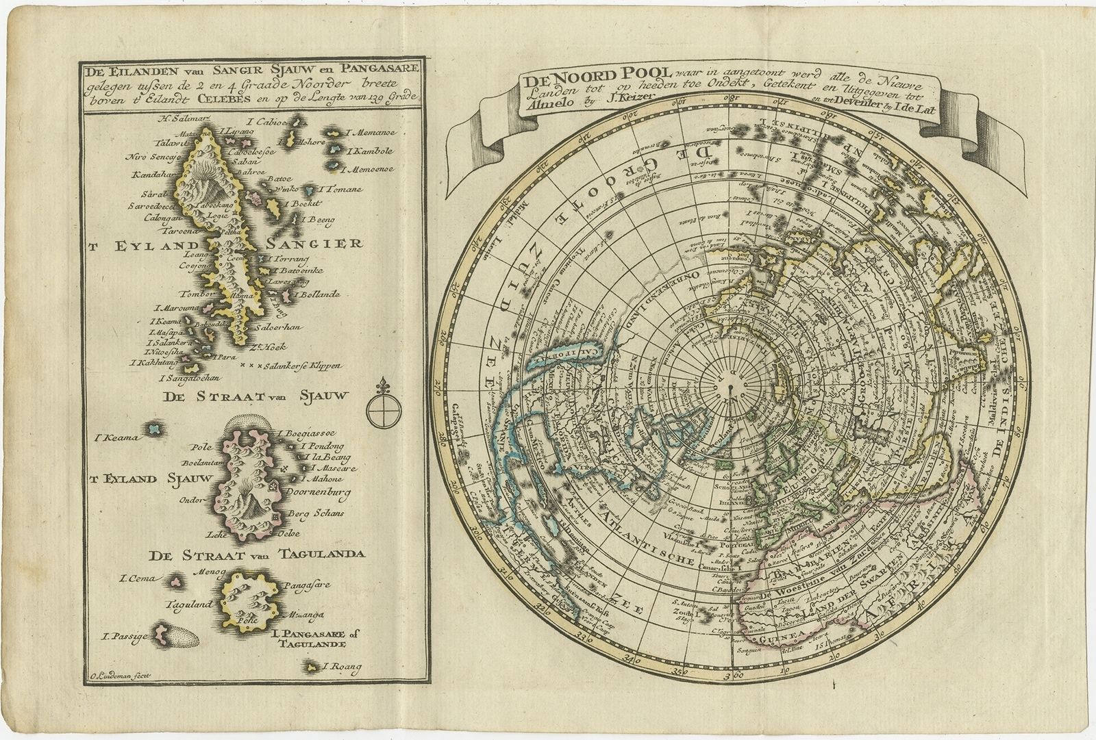 Antique Map Of The North Pole And Sangihe Archipelago By Keizer & De Lat (1788)