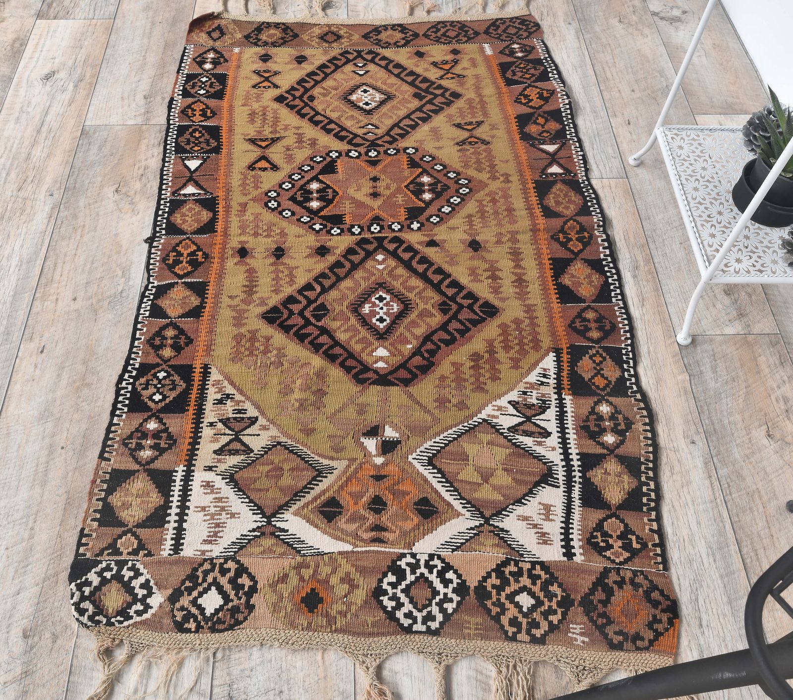 Turkish Oushak Rug, Door Mat Small Carpet, Handmade Wool Flatweave Orange Mini, Made In Anatolia