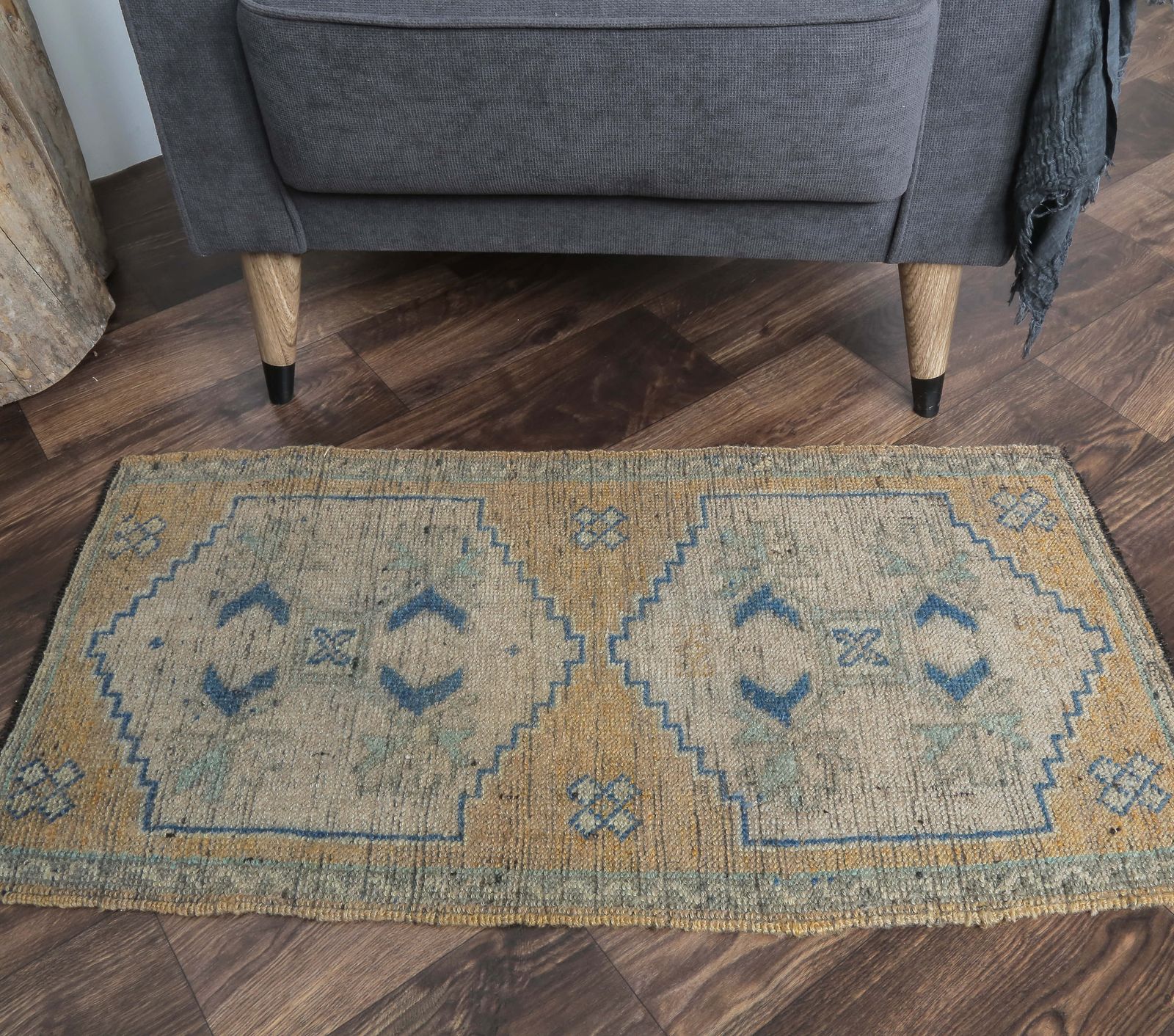 Turkish Oushak Rug, Door Mat Small Carpet, Handmade Wool Doormat, Amber Mini Rugs, One Of A Kind, Made In Anatolia photo furniture