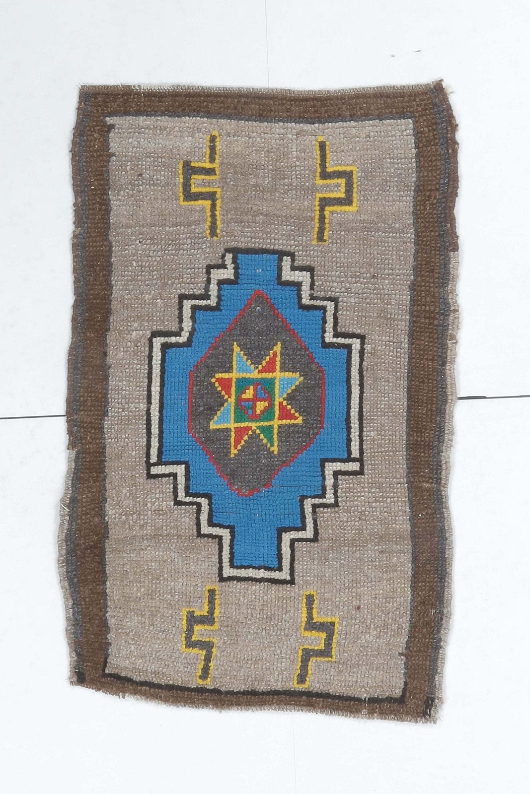 Turkish Oushak Rug, Door Mat Small Carpet, Handmade Wool Brown Ethnic Mini, Made In Anatolia photo furniture
