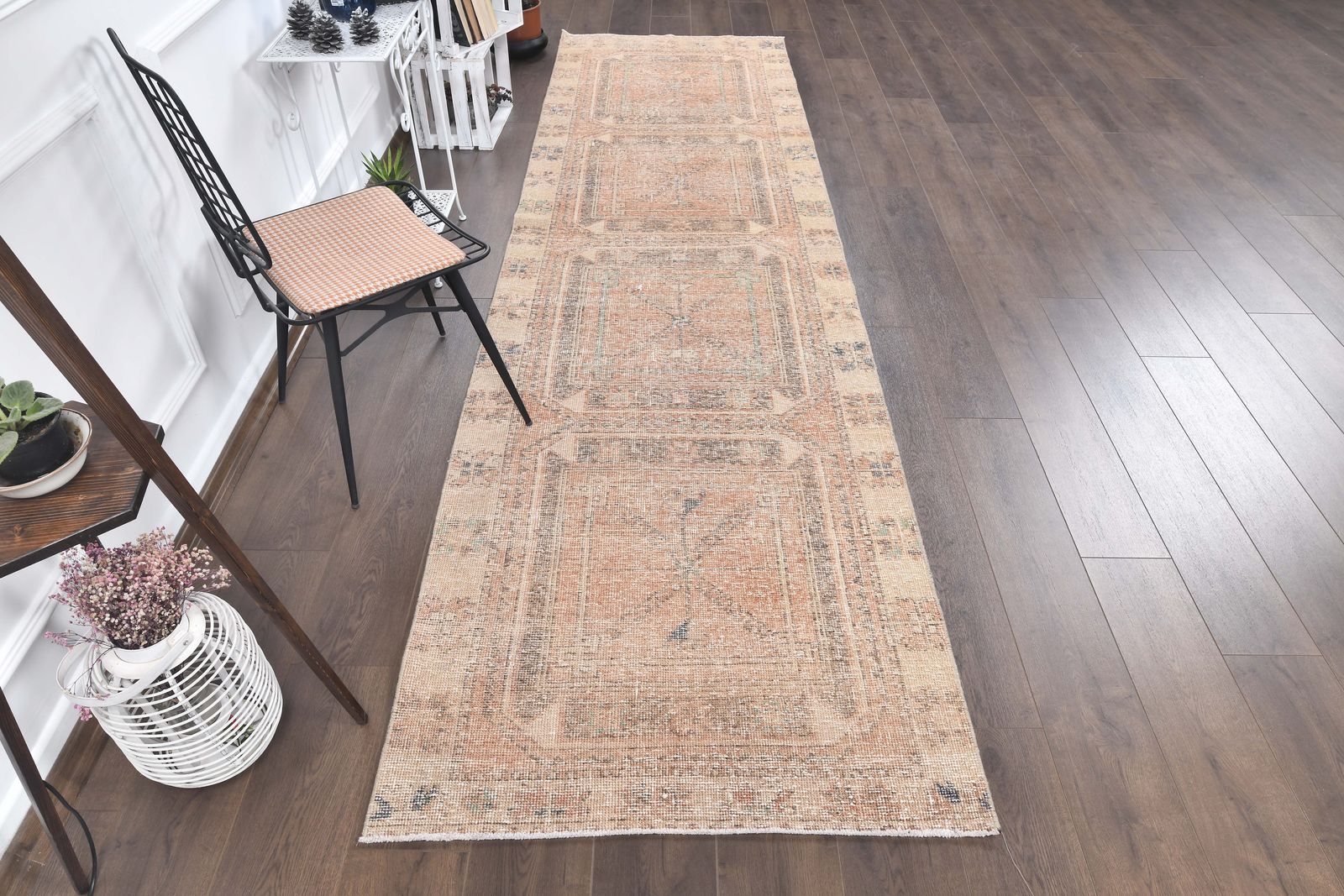 Turkish Oushak Runner, Handmade Wool Carpet, Geometric Hallway Rug, Farmhouse Decor, Turkey Anatolian Rugs, Boho