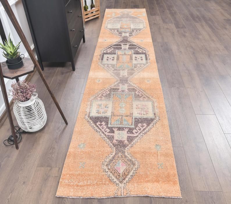 3x14 Vintage Turkish Oushak Runner, Handmade Wool Carpet, Kitchen Hallway Rug, Farmhouse Decor, One Of A Kind, Anatolian Orange Carpet