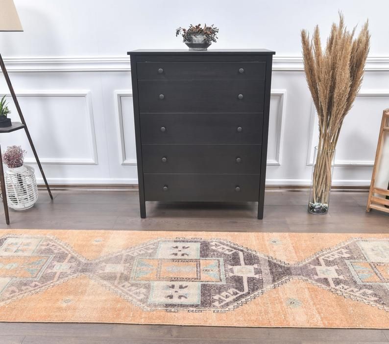3x14 Vintage Turkish Oushak Runner, Handmade Wool Carpet, Kitchen Hallway Rug, Farmhouse Decor, One Of A Kind, Anatolian Orange Carpet photo furniture
