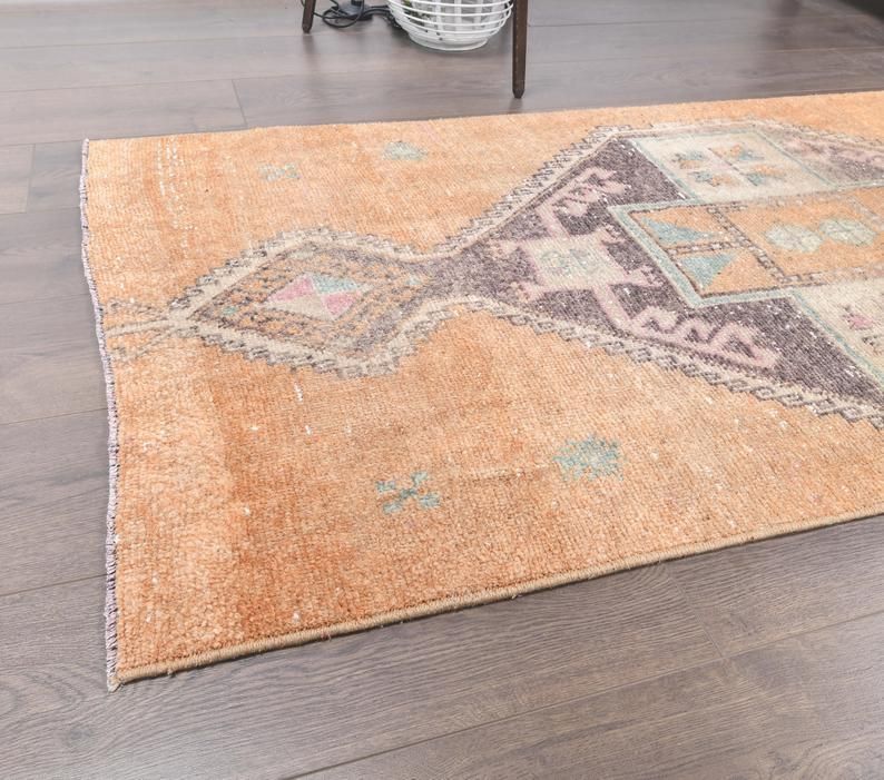 3x14 Vintage Turkish Oushak Runner, Handmade Wool Carpet, Kitchen Hallway Rug, Farmhouse Decor, One Of A Kind, Anatolian Orange Carpet photo Textiles
