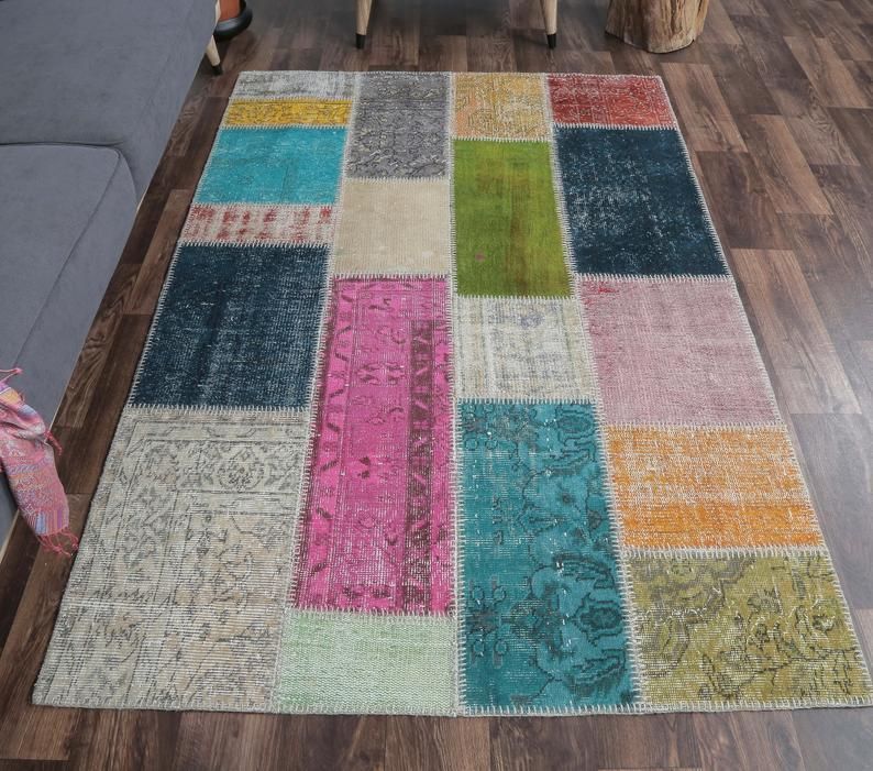 Patchwork Turkish Vintage Rug, Oushak Handmade Wool Rug, Custom Office Living Room Rugs, Farmhouse Decor, One Of A Kind, Anatolia