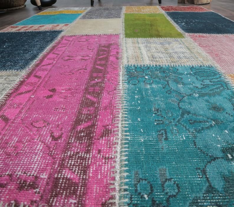 Patchwork Turkish Vintage Rug, Oushak Handmade Wool Rug, Custom Office Living Room Rugs, Farmhouse Decor, One Of A Kind, Anatolia photo vinterior